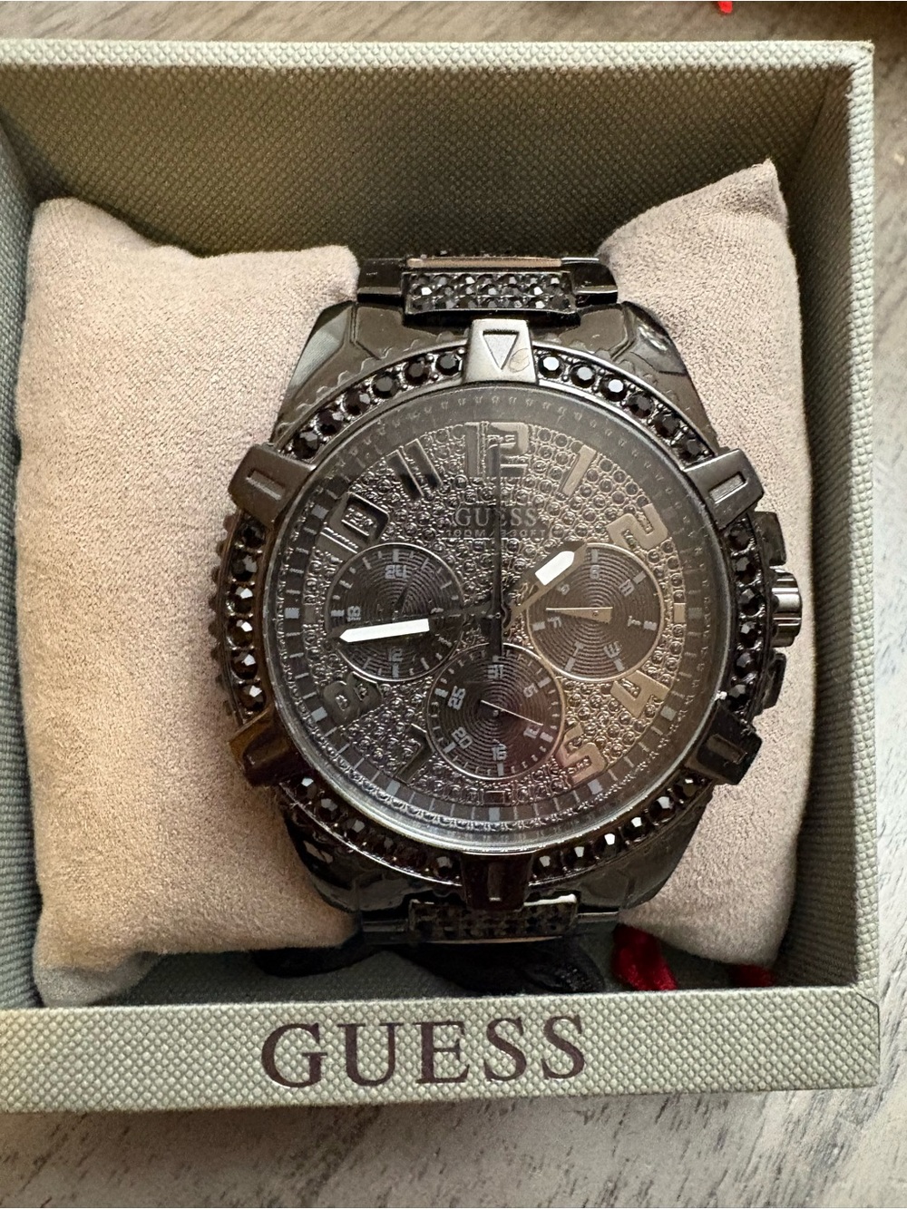 GUESS Black Crystal-Accent Men's Chronograph Watch
